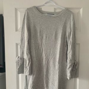 Banana Republic knit midi dress with bell sleeves and bow detail.